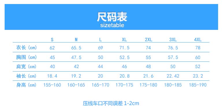 1898號時(shí)尚翻領(lǐng)短袖POLO衫定做批發(fā)之男款成品尺寸圖表
